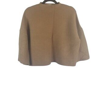 Ellison Mock Neck Women's Viscose Blend Brown Ribbed 3/4 Sleeve Cropped Shirt S